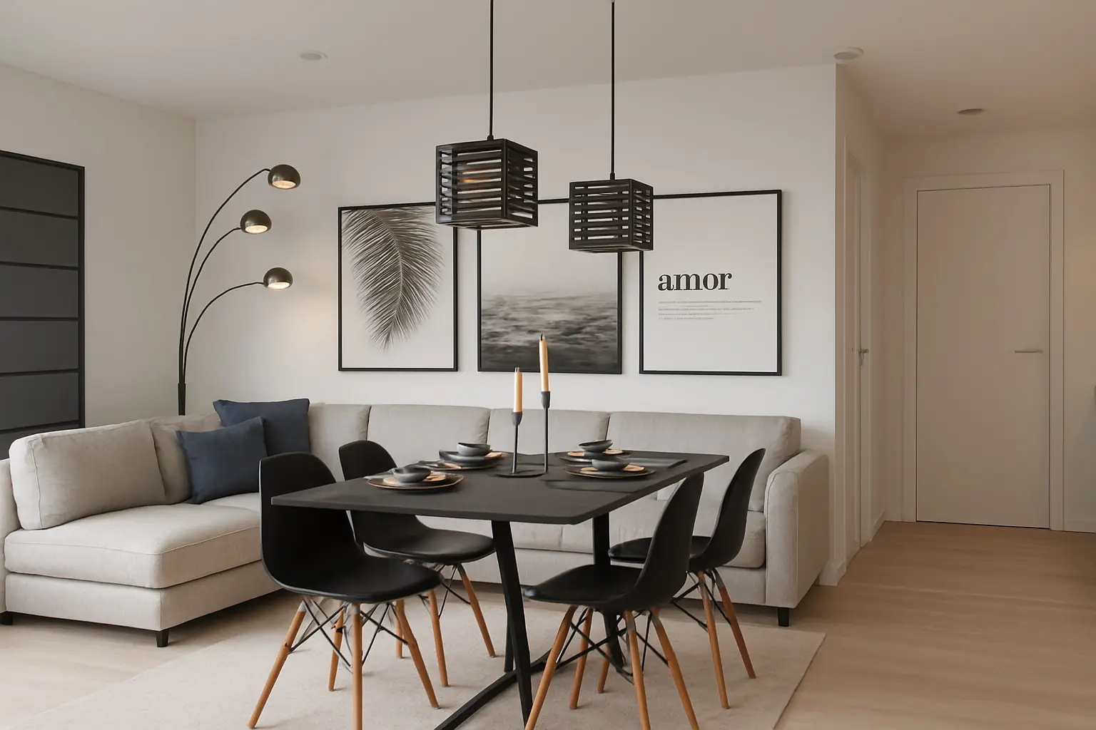 Visualización digital del comedor y área social diseñados para el Apartamento Liliana