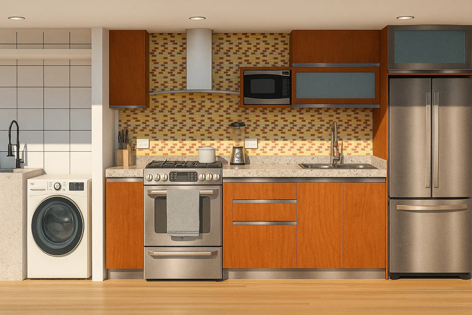 Visualización digital de la cocina diseñada para el Apartamento Flor