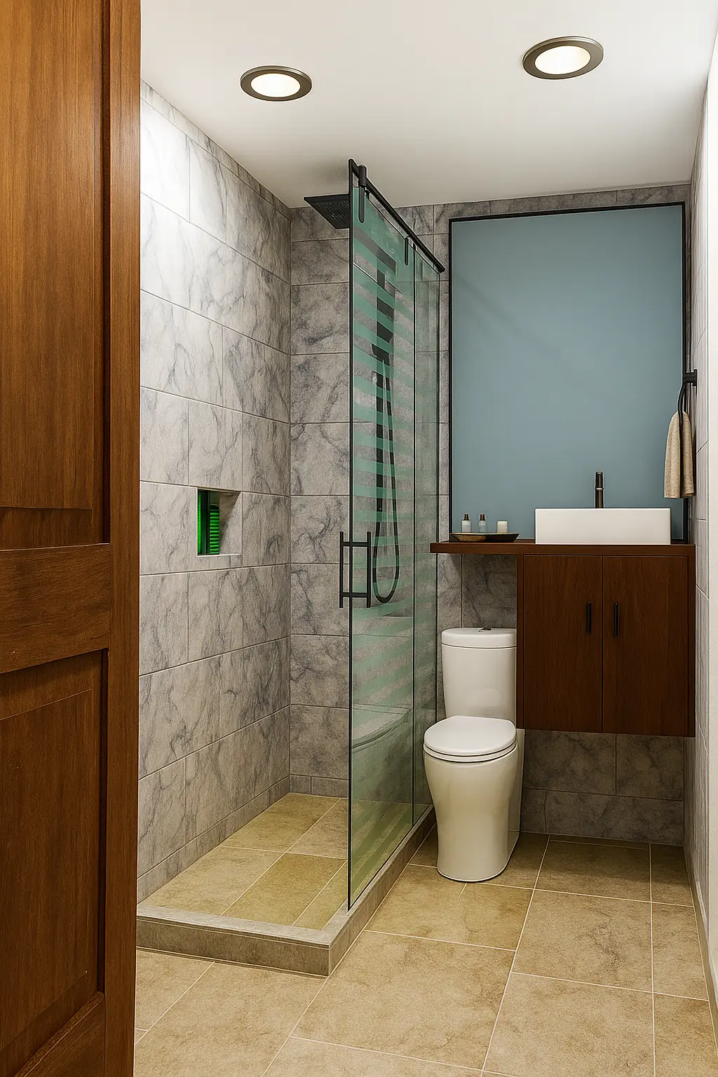 Visualización digital del baño propuesto para el Apartamento Flor