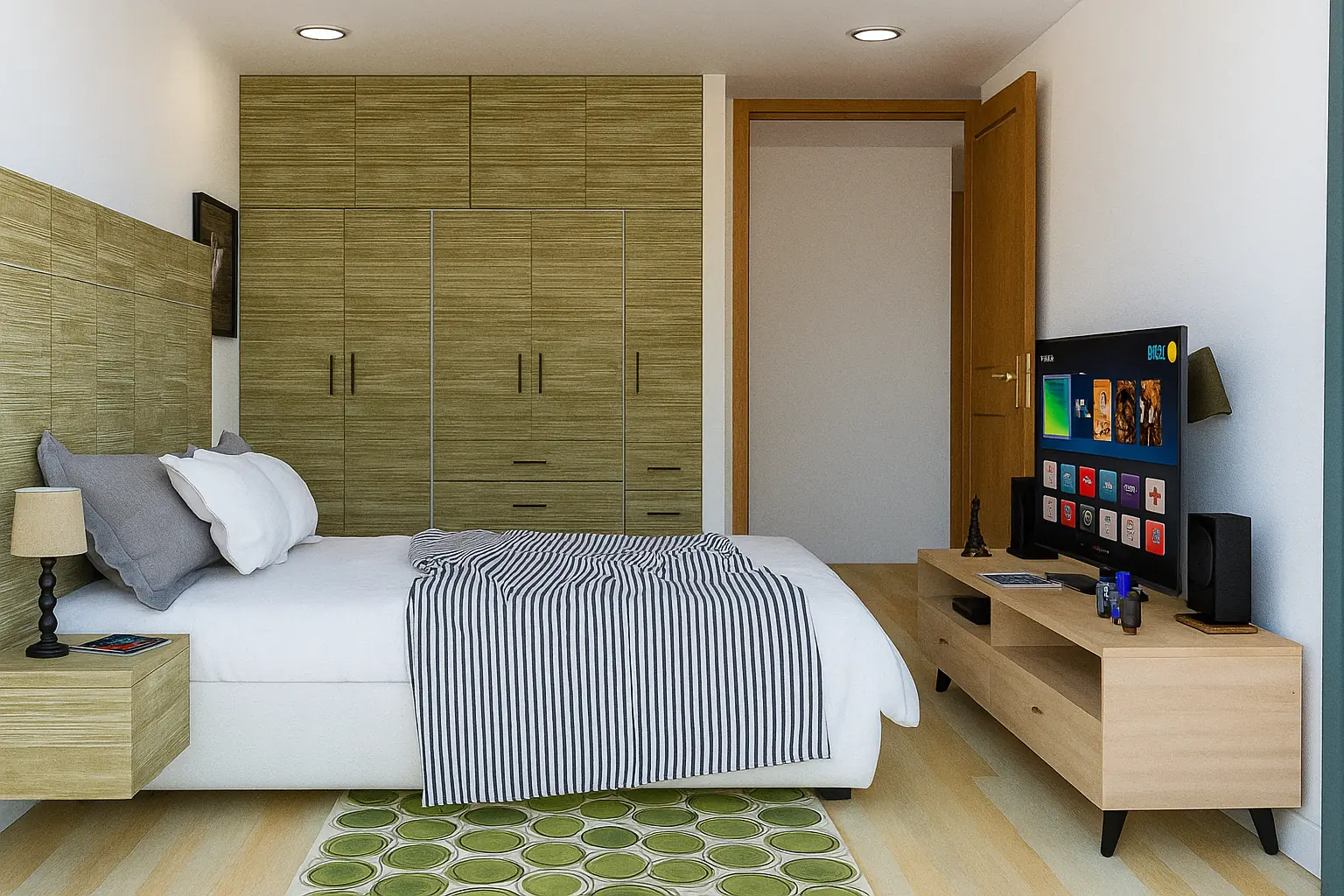 Visualización digital de la habitación secundaria del Apartamento Flor