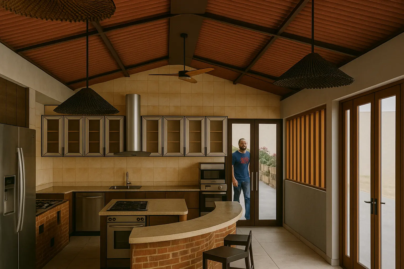 Visualización digital del diseño interior propuesto para la cocina de Finca La Curva