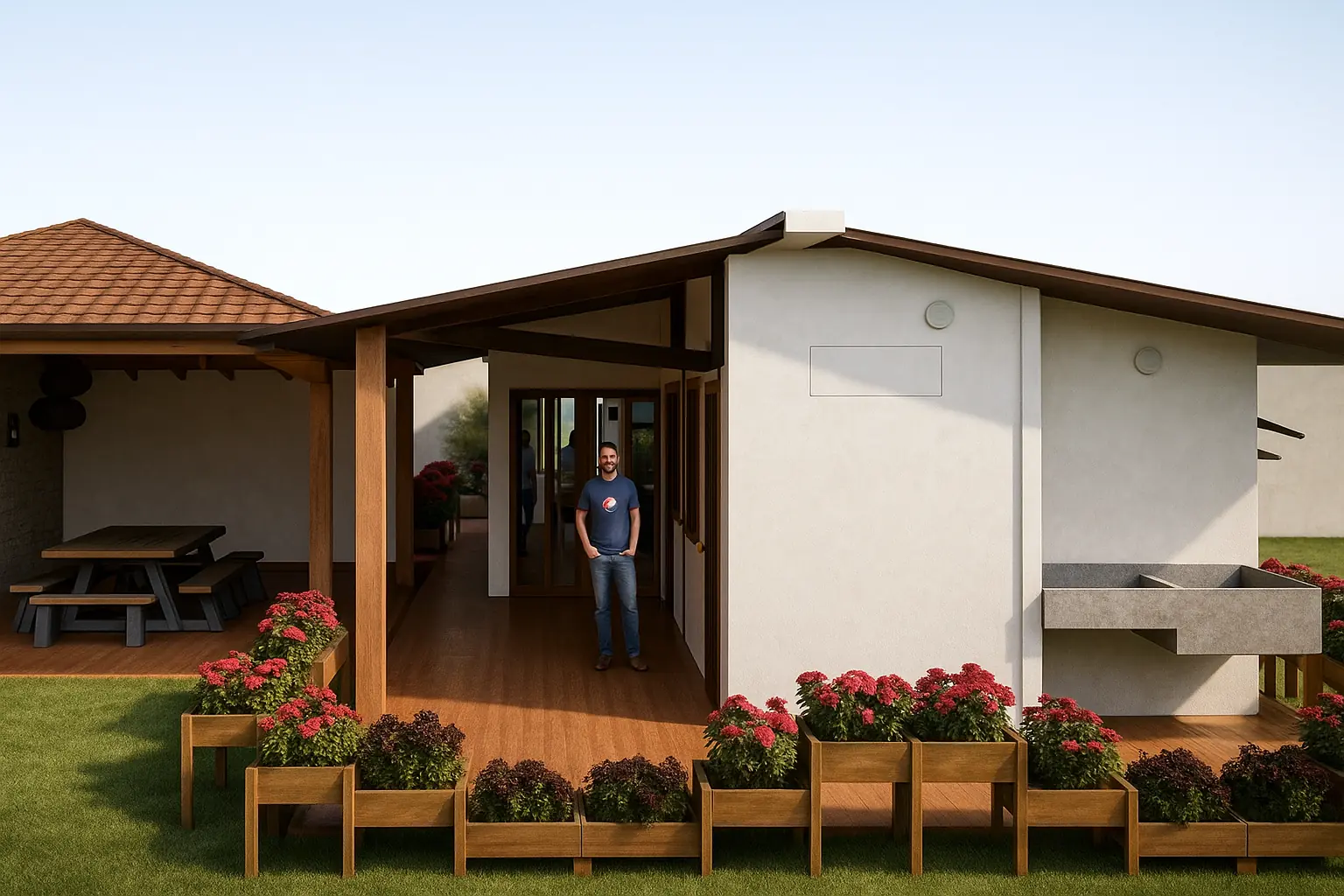 Visualización digital no ejecutada de una propuesta futura para el exterior de Finca La Curva